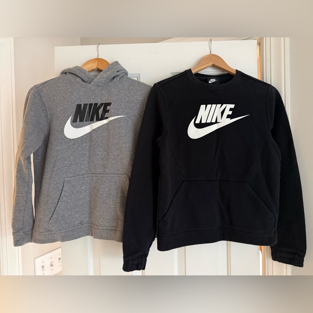 2 Nike Youth Gray Hoodie and Black Logo sweatshirt 13-15y